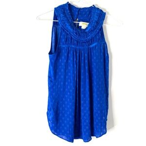 Anthropologie Maeve Blue Dot Sleeveless Blouse Ruffled Pleated Keyhole Back Top